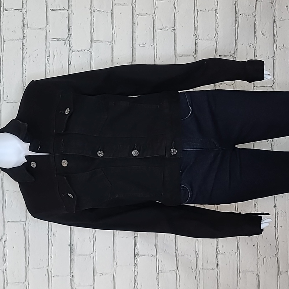 7 For All Man Kind Edgy Long Sleeve Fringe Detail Classic Denim Jacket Black NWT